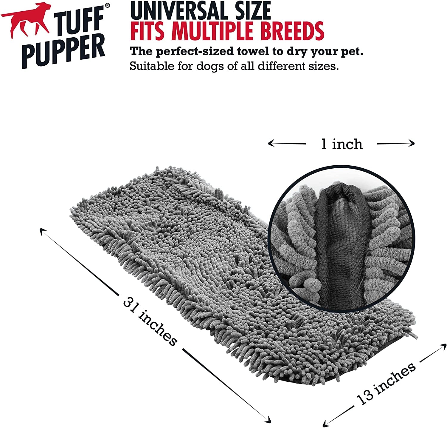 Tuff Pupper Ultra Absorbent Microfiber Dog Bath Towel - Extra Large 35x15 with Comfortable Hand Pockets, Durable and Machine Washable for Indoor and Outdoor Use