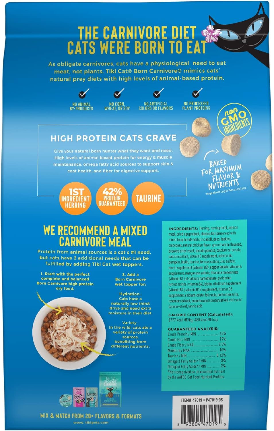 Tiki Cat Born Carnivore High Protein Grain-Free Baked Kibble with Chicken, Herring, and Salmon Meal for Optimal Nutrition, 5.6 lbs.