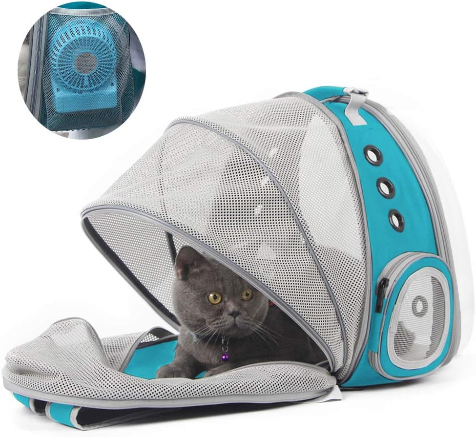 Cat Travel Backpack with Integrated Fan, Accommodates Pets up to 12 lbs, Space Capsule Design with Clear Bubble Window, Ideal for Kittens and Small Puppies, Green