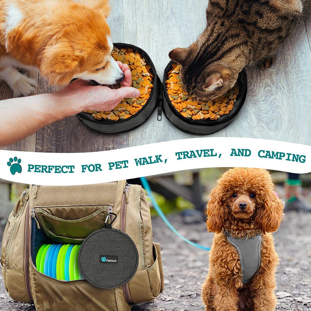 Collapsible Dog Food and Water Bowls, 2 Travel Bowls Kit, Portable Pet Dish No Spill, Foldable Lightweight BPA Free Leakproof, Camping Hunting Hiking Walking Outdoor Gear Accessories, Dark Gray