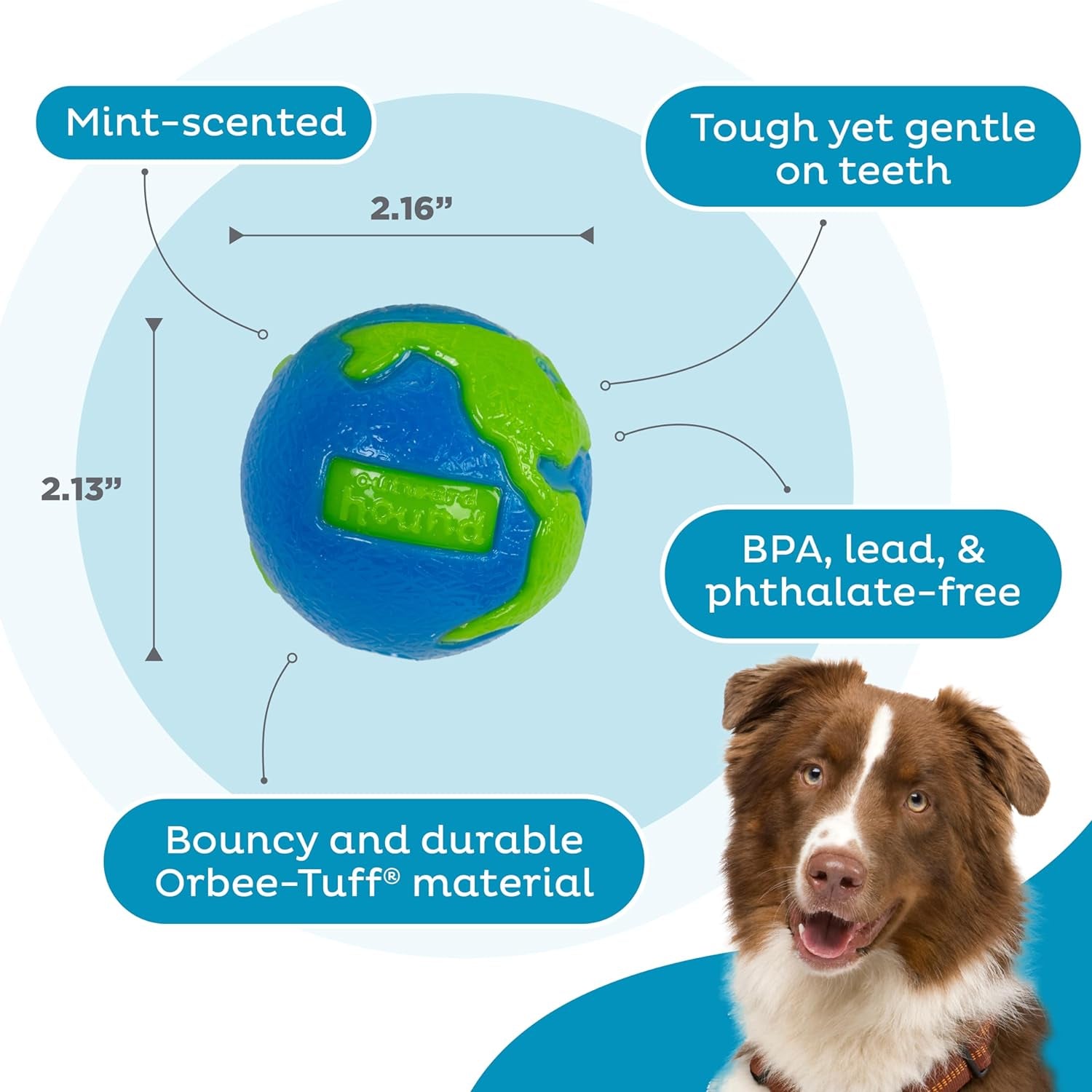 Outward Hound Orbee-Tuff Planet Ball Treat-Dispensing Dog Toy in Blue/Green, Small Size