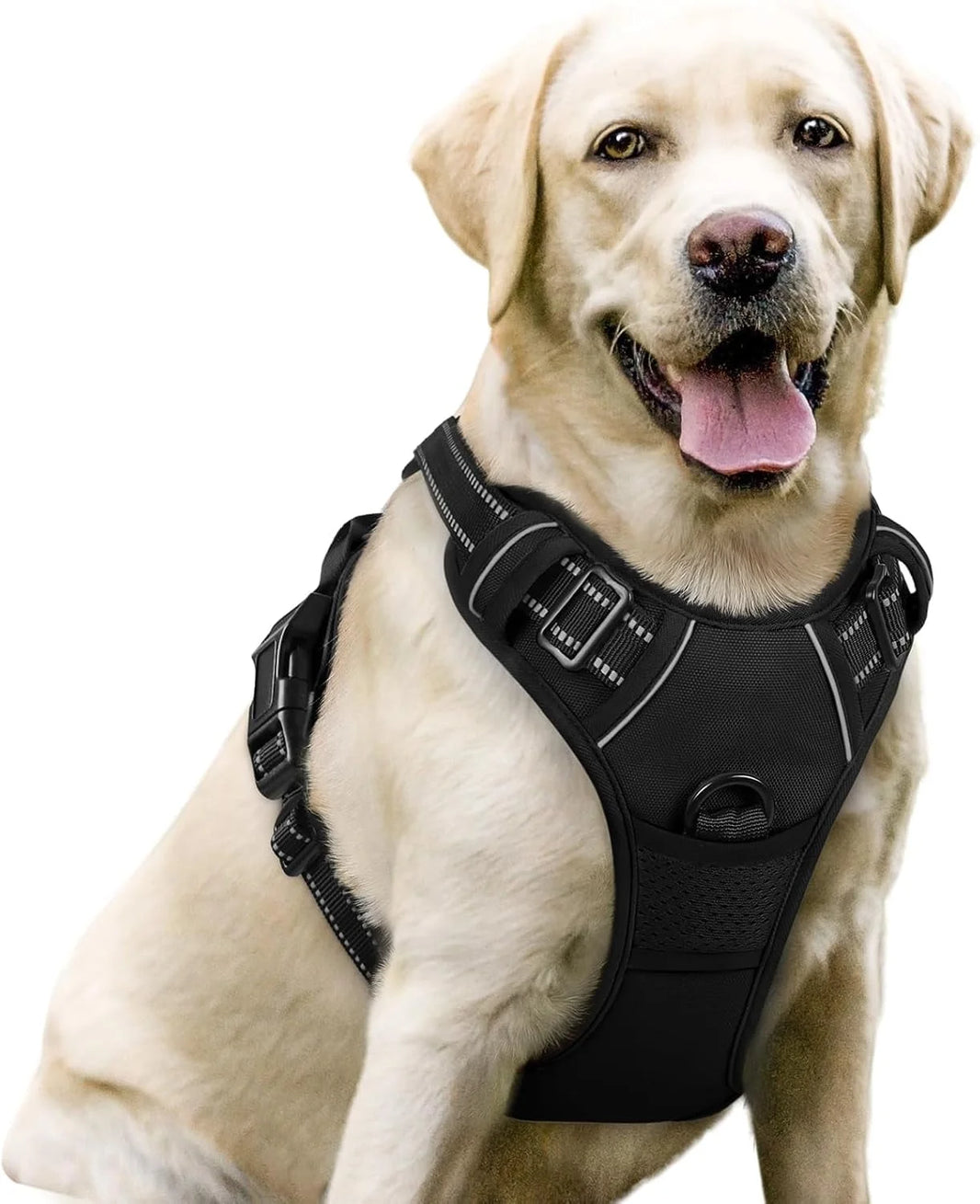 Ultimate No-Pull Dog Harness for Large Breeds - Adjustable, Reflective, and Comfortable with 2 Leash Clips and Easy Control Handle in Classic Black