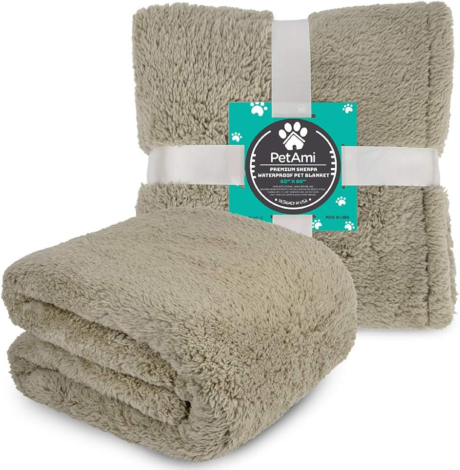 Petami Waterproof Fluffy Dog Blanket for Large Dogs - Soft and Warm Sherpa Throw, Reversible Cat Blanket and Couch Protector, Washable Mat (Taupe Camel, 60x80)