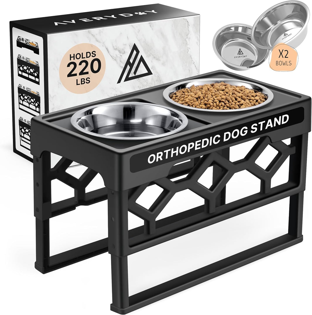 Elevated Large Dog Bowl Set with Adjustable Height Stand and Stainless Steel Bowls - Anti-Slip Feeding Station for Medium to Large Breeds