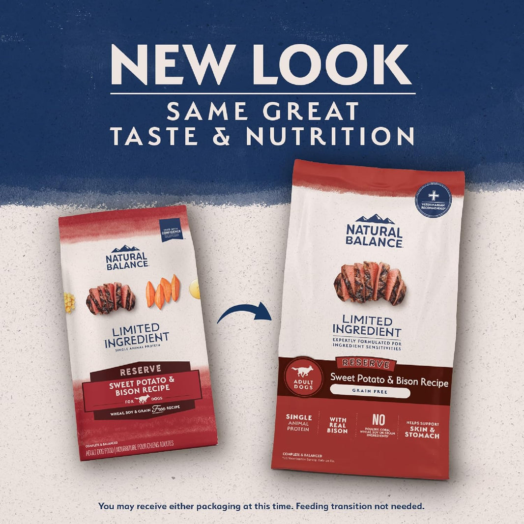 Natural Balance Limited Ingredient Diet Sweet Potato & BISON Recipe - Grain-Free Dry Dog Food for All Life Stages, 4 lb