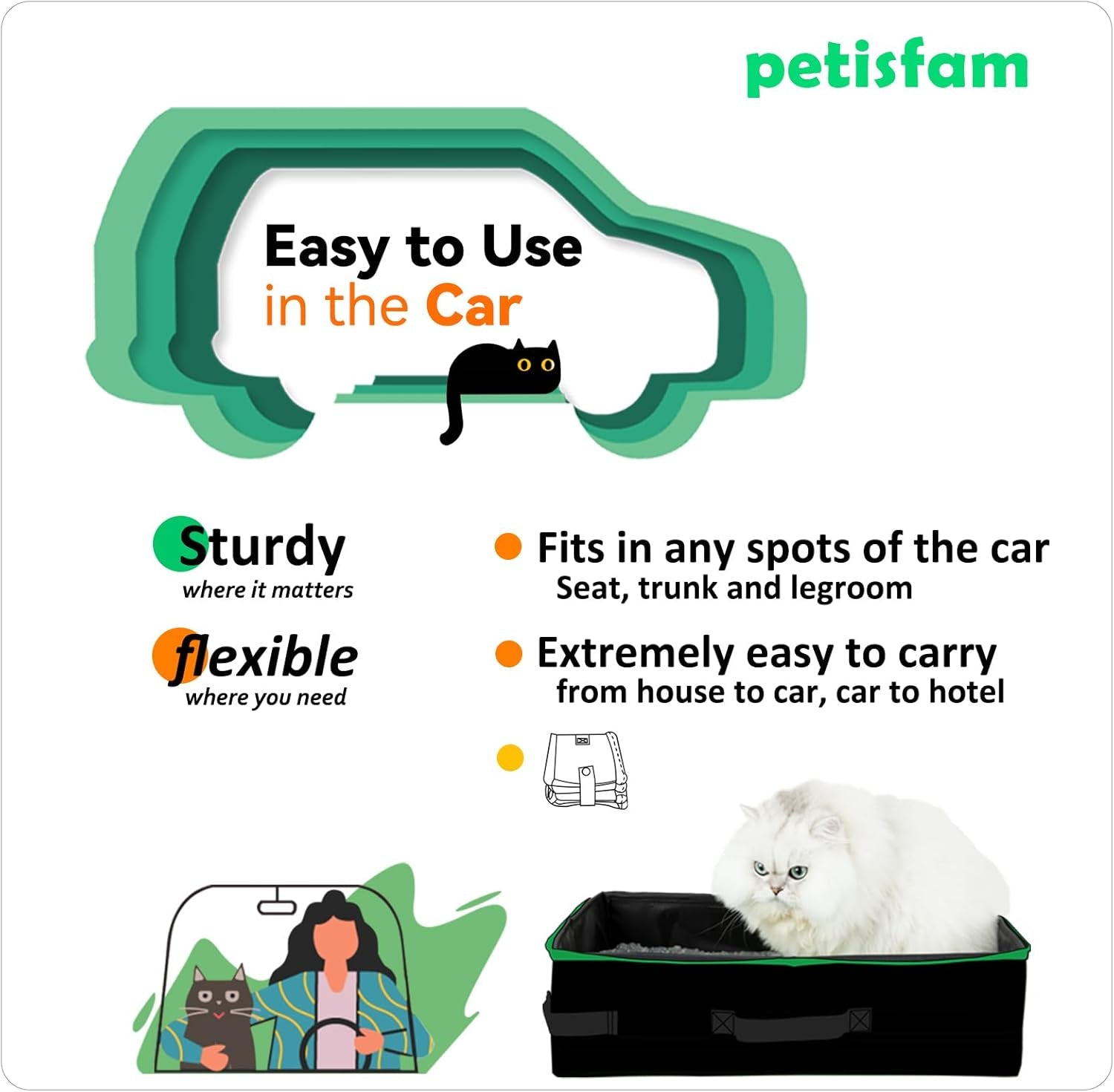 Petisfam Portable Travel Cat Litter Box with Lid for Odor Control - Convenient for Travel, Easy to Clean and Store