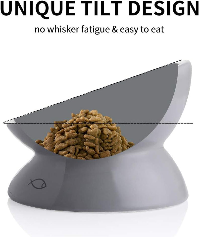 Sweejar Elevated Ceramic Cat Bowls, Slanted Porcelain Feeder for Food and Water, Spine-Protection Design with Backflow Prevention (Gray)