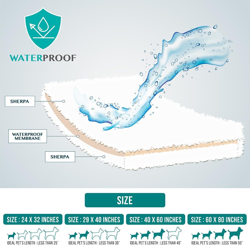 Petami Waterproof Fluffy Dog Blanket for Large Dogs - Soft and Warm Sherpa Throw, Reversible Cat Blanket and Couch Protector, Washable Mat (Taupe Camel, 60x80)