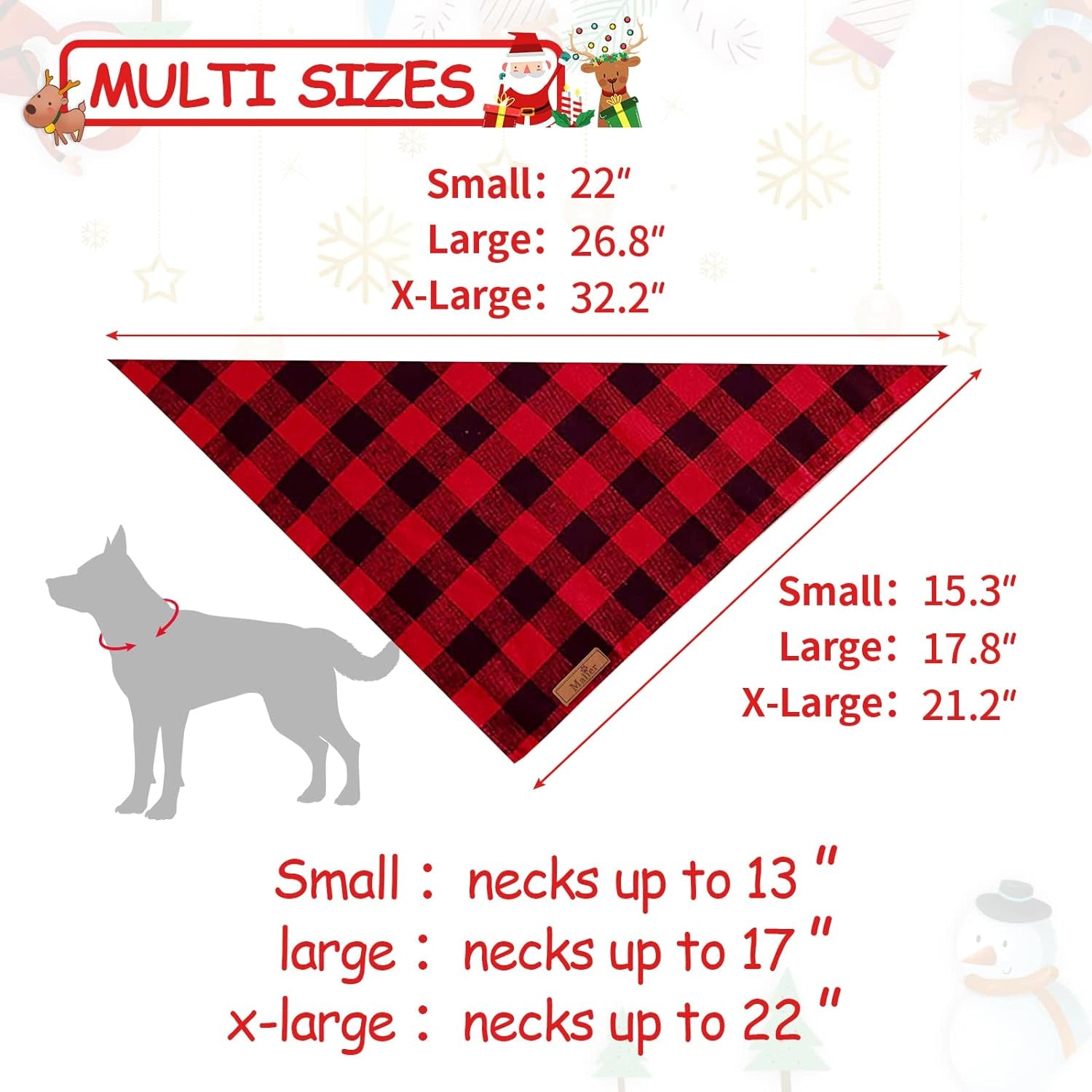 Celebrate the Season with Malier's Reversible Christmas Classic Buffalo Red Plaid Dog Bandanas - 2 Pack for Stylish Pets of All Sizes