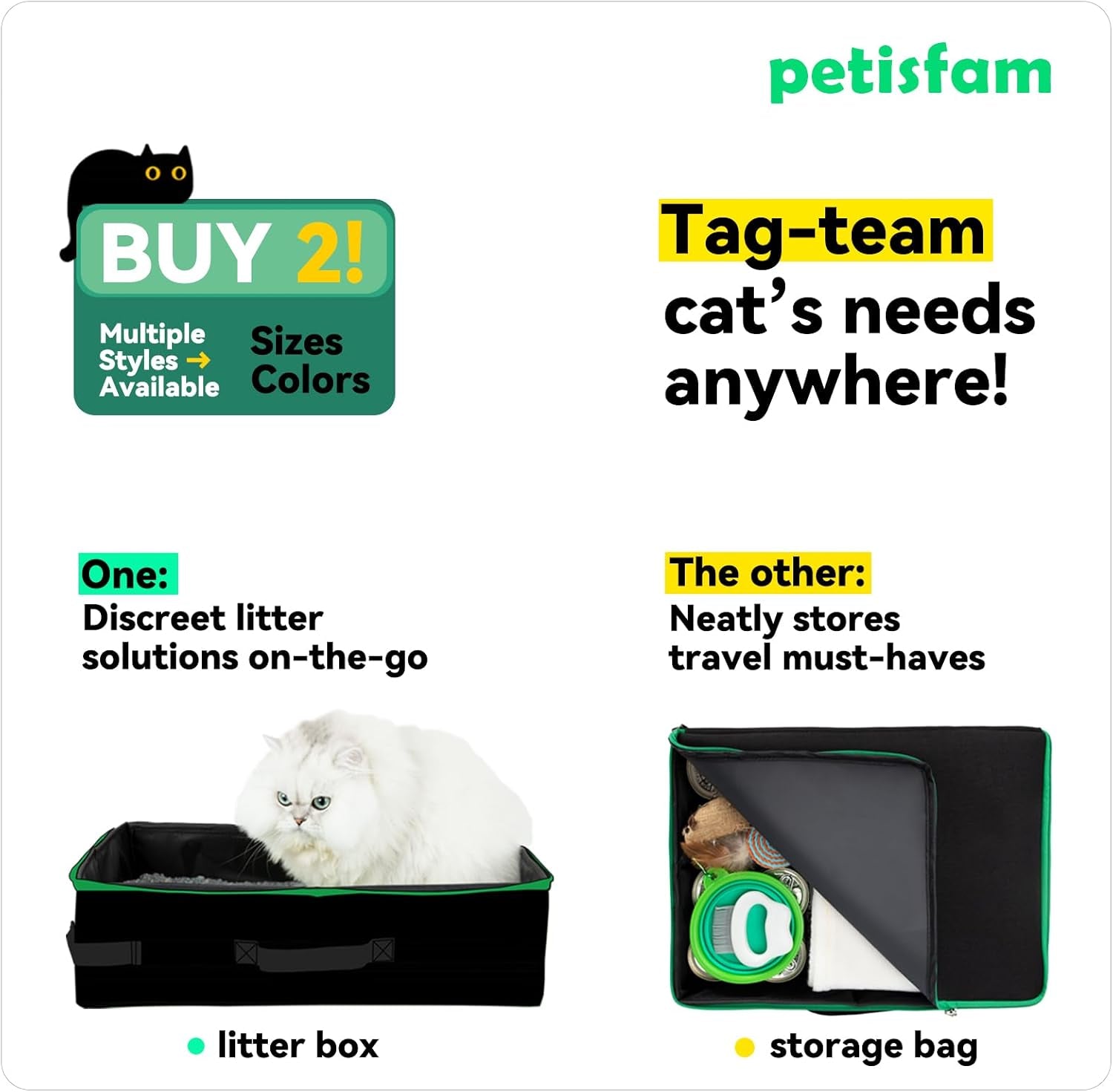 Petisfam Portable Travel Cat Litter Box with Lid for Odor Control - Convenient for Travel, Easy to Clean and Store