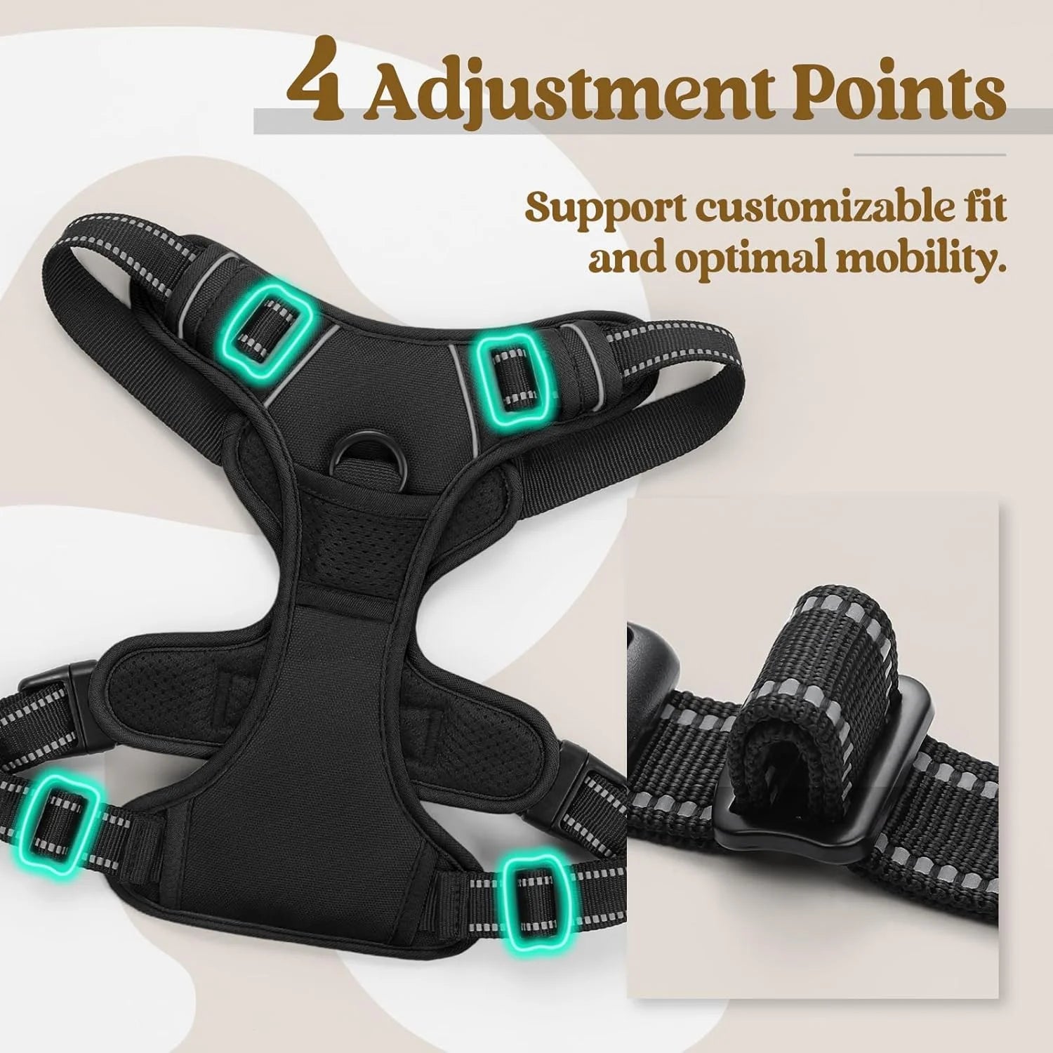 Ultimate No-Pull Dog Harness for Large Breeds - Adjustable, Reflective, and Comfortable with 2 Leash Clips and Easy Control Handle in Classic Black