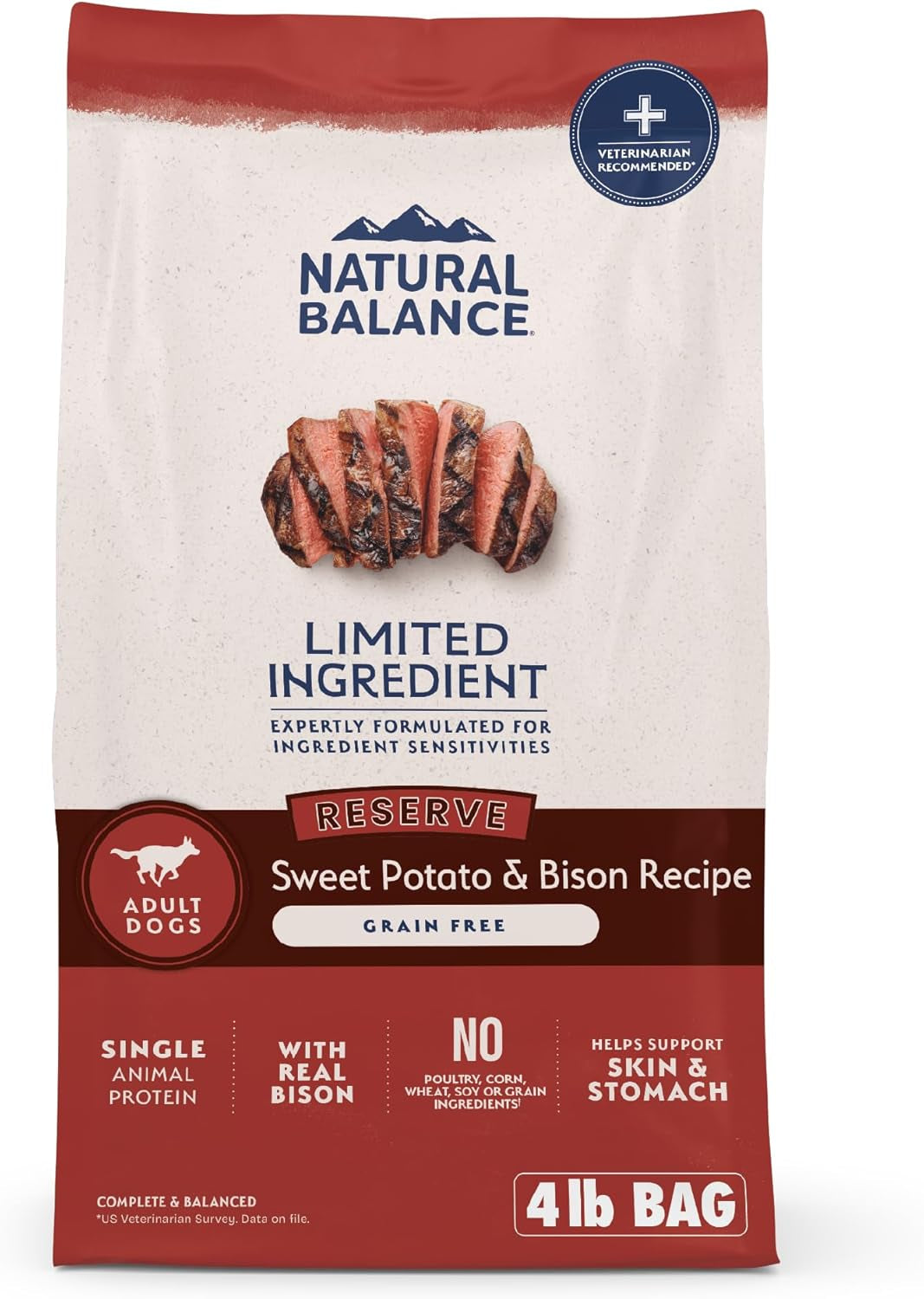 Natural Balance Limited Ingredient Diet Sweet Potato & BISON Recipe - Grain-Free Dry Dog Food for All Life Stages, 4 lb