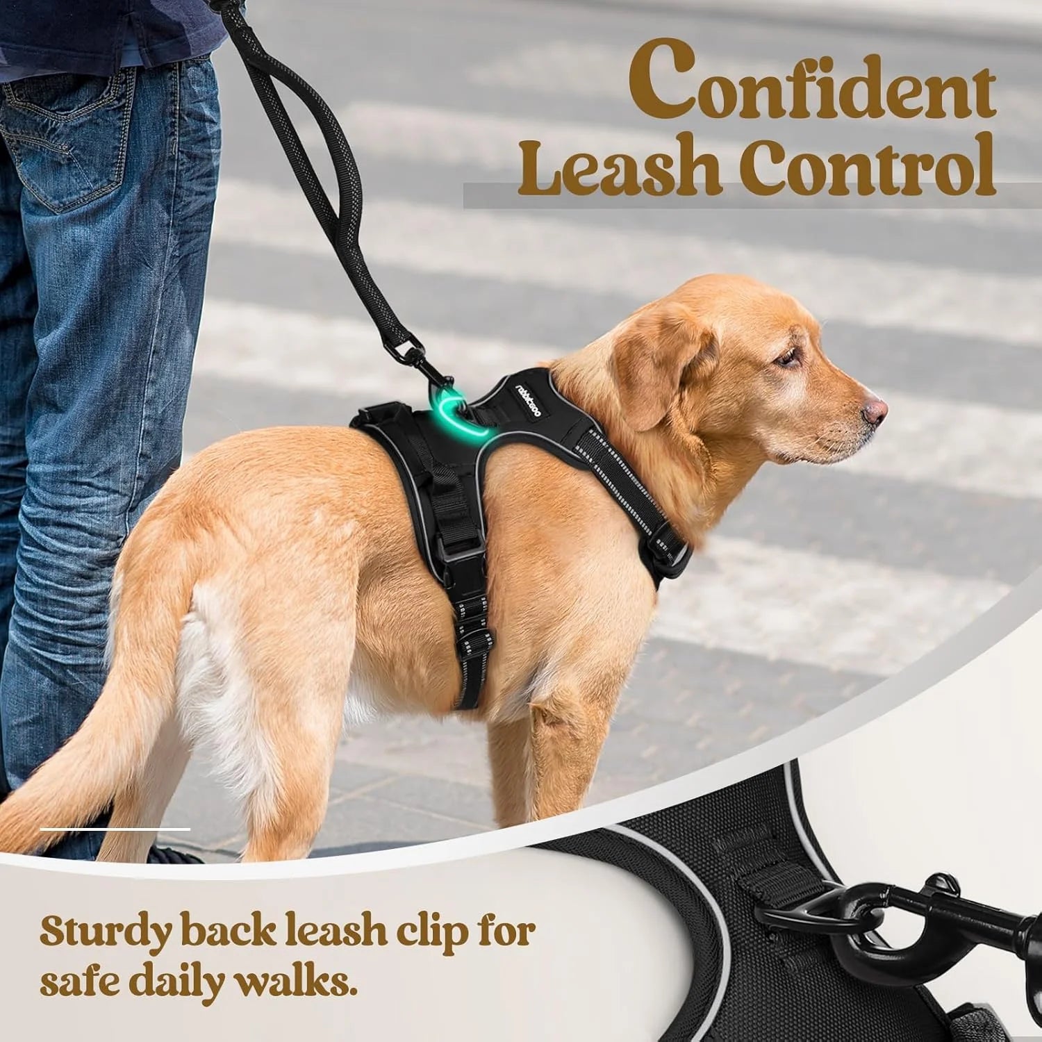 Ultimate No-Pull Dog Harness for Large Breeds - Adjustable, Reflective, and Comfortable with 2 Leash Clips and Easy Control Handle in Classic Black
